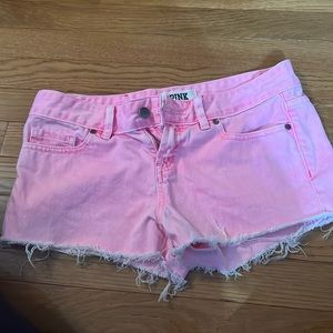 Hot pink denim shorts
